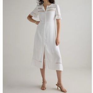 Quince White Midi Dress Women Lightweight Crepe Lace Inset
Midi Dress Ivory S